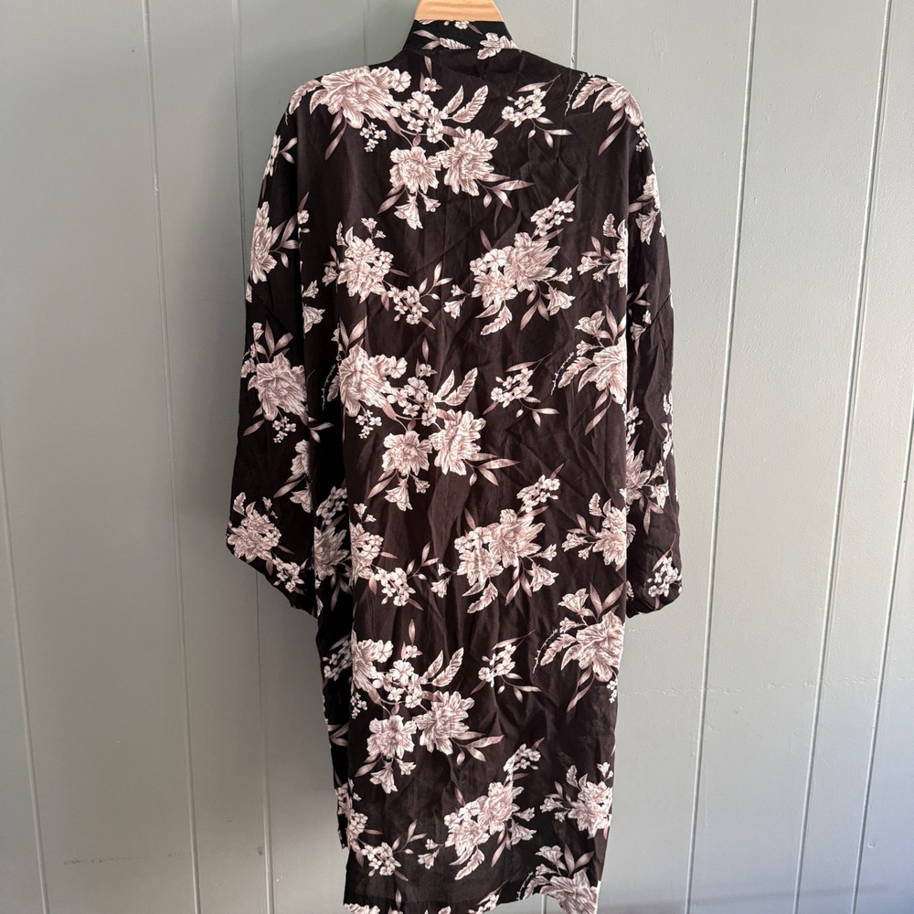 Spiritual Gangster Womens Black Floral Kimono Robe Wrap OS Boho Coverup READ - Picture 6 of 11